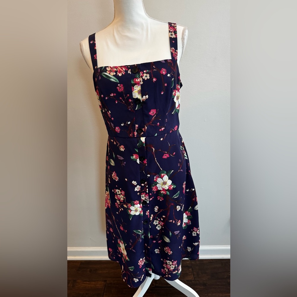 Peach Love California Navy Floral Midi Dress